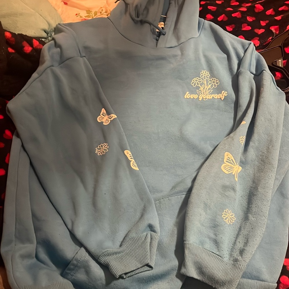 Blue self love hoodie, medium